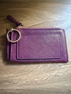Women's Merona Burgundy Faux Leather Zip Card Case Wallet with Keyring